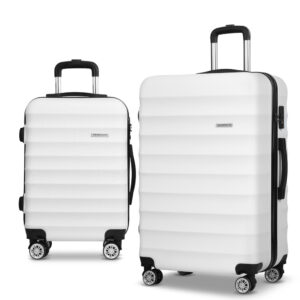 2pc Luggage Set TSA Lock Hard Shell 360 Spinner White 20in 28in Travel Suitcase