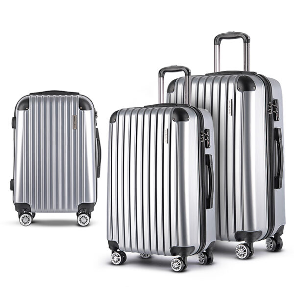 3pc Luggage Set Travel Trolley TSA Lock Lightweight Hard Case Silver Spinner