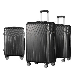 3pc Luggage Set TSA Lock Hardshell Spinner Wheels Lightweight Travel Black 80Cm