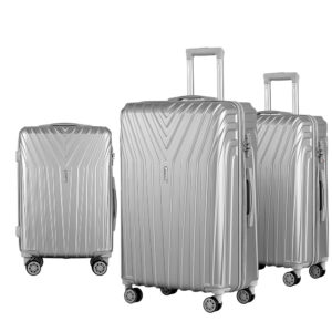 3pc Luggage Set TSA Lock Hardshell Spinner Wheels Lightweight 20in 24in 28in Silver